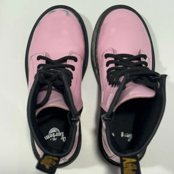 Dr. Martens Kids Pink Leather Boots with Yellow Stitching - Picture 8 of 10